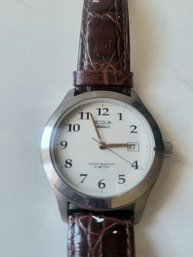 VINTAGE 'ACQUA INDIGO' WATCH WITH CALENDAR AND BROWN LEATHER STRAP---9'L--AS IS