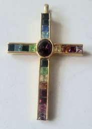 VINTAGE MARKED '1997 PSCO' GOLDTONE RAINBOW CROSS PENDANT