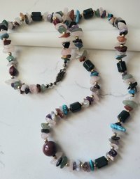 VINTAGE MULTI SHAPE & COLOR BEADED NECKLACE WITH GOLDTONE ACCENTS---30'L