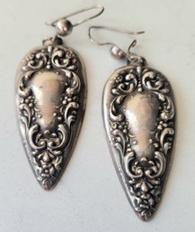 ANTIQUE VICTORIAN SILVER DROP PIERCED EARRINGS