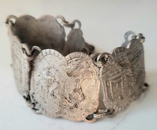 ANTIQUE TURN-of-The Century RAISED RELIEF SCEENS FOUR PANEL BRACELET--8'L