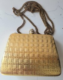 VINTAGE 'ANOCHI   Y & S ORIGINAL' GOLDTONE EVENING PURSE WITH BLACK LINING