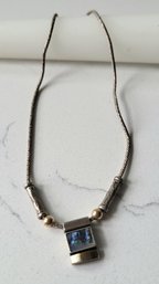 VINTAGE MARKED 925 NECKLACE WITH SLIDING PENDANT WITH ABALONE-----15'L