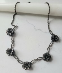 VINTAGE MARKED 'STERLING BY JEWEL ART' ROSE FLOWER NECKLACE---16'L