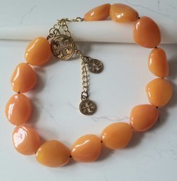 VINTAGE MARKED 'KENNETH LANE' AMBER COLOR NECKLACE WITH GOLDTONE ACCENTS