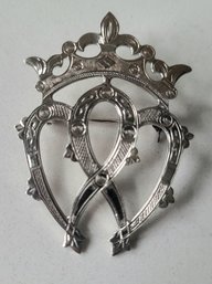 ANTIQUE GORhAM LUCKENBOOTH DOUBLE HEART STERLING SILVER BROOCH-MARKED WITH ANCHOR & LION MARKINGS