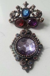 VINTAGE   Antique Victorian Style MULTICOLOR STONE BROOCH