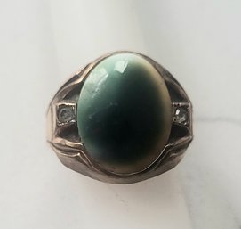 VINTAGE MARKED 1/20-10KGOLD FILLED RING WITH BLUE GREEN STONE---SIZE 8