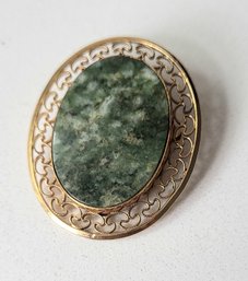 VINTAGE SIGNED 'WINARD' 12KGF JADE FILIGREE BROOCH/PENDANT