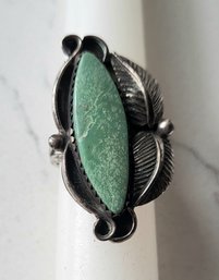 VINTAGE   NATIVE AMERICAN MARKED STERLING RING WITH TURQUOISE---SIZE 6 1/2 - 7