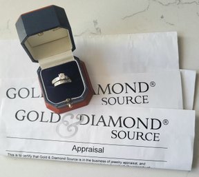 ENGAGEMENT DIAMOND(.90 CT) RING  & PLATINUM BAND TWO PIECE RING SET---SIZE 6---APPRAISALS INCLUDED