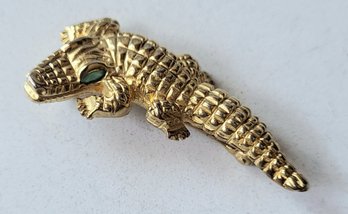 VINTAGE MARKED 'KARP: ALLIGATOR BROOCH WITH GREEN EYES