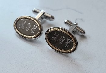 VINTAGE MARKED STERLING & 14K GOLD INITIALED CUFF LINKS