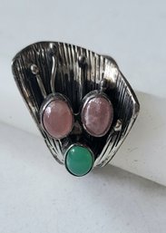 VINTAGE CONTEMPORARY MODERN STYLE  MARKED STERLING  RING WITH THREE STONES---SIZE 9