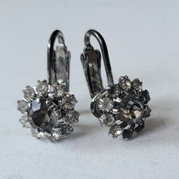 VINTAGE SILVERTONE CLIP ON EARRINGS WITH RHINESTONES