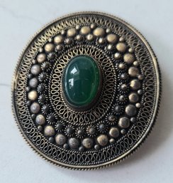 VINTAGE STERLING SILVER MARKED 925 ISRAEL PENDANT/BROOCH WITH GREEN ISREAL OVAL STONE