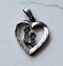 VINTAGE MARKED STERLING SILVER HEART PENDANT/CHARM WITH TWO BLUE COLOR  STONES