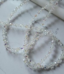 VINTAGE LONG CLEAR BEADED NECKLACE--55'L