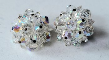 VINTAGE MARKED 'LAGUNA' CLEAR BEADED CLIP ON EARRINGS