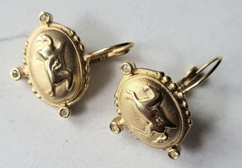 VINTAGE GOLDTONE HORSE DESIGN PIERCED EARRINGS