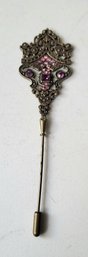 VINTAGE GOLDTONE STICK PIN WITH WITH PINK & PURPLE RHINESTONES