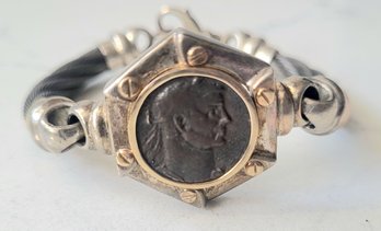 ANTIQUE STERLING SILVER MARKED 925 ROMAN EMPIRE COIN BRACELET-DENARIOS COIN OF HADRIAN, THE BUILDER