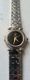 VINTAGE FAUX SILVERTONE WITH BLACK FACE ROLEX-GENEVE WATCH---7'L