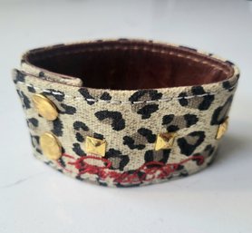 VINTAGE 'ED HARDY' LEOPARD PRINT CUFF BRACELET WITH GOLD ACCENTS