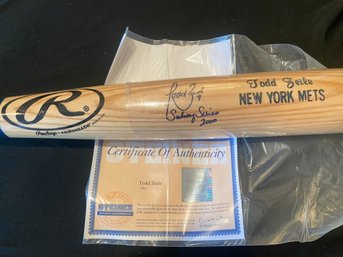 Todd Zeile 2000 Subway Series Bat Autographed Signed Bat, Rawlings Adirondack Inscribed Bat, Steiner COA