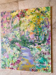 1970s Listed Artist ' Isabel Gamerov' Signed Original Acrylic  On Canvas Titled   'JARDIN'