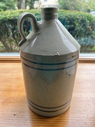 Antique Stoneware Jug  Cream With Blue Double Bands