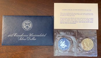 1974 S Eisenhower Mint Issued Uncirculated Silver Dollar (blue Pack Ike / Blue Ike)-MINT ISSUED
