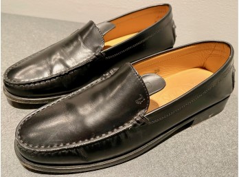 Tods Black Leather Loafers Driving Mocs Womens Size 38