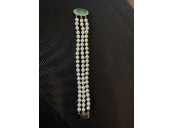 Vintage Faux Emerald & Pearl Bracelet