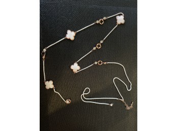 Vintage Rose Gold Color & White Enamel Van Cleef  Style Necklace