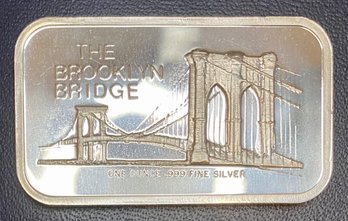 THE BROOKLYN BRIDGE, NY New York 1 OZ 999 Fine Silver Art Bar, Comes With Plastic Bar Sleeve