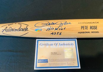 Pete Rose Autographed Signed Bat, Adirondack Hit King Inscription Bat, Steiner Certificate Of Authenticity