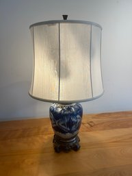 Antique Asian Blue And White Lamps With Custom Base-Custom Shade 1 Of 2