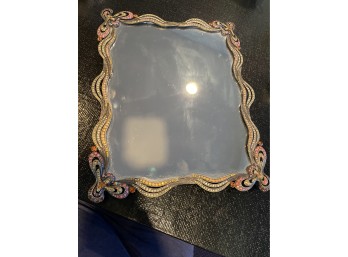 Hand Set Colored Rhinestone Mirrored Tray