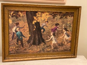 Vintage Children Playing Framed Litjograph