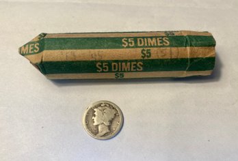 U.SA. SILVER Dime Roll, Mercury Dime Coin Roll Years Ranging From 1919, 1930s And 40s