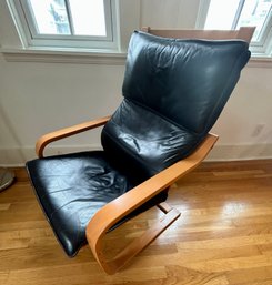 CONTEMPORARY MODERN Wooden Chairs With Black  Faux  Leather  2 OF 2