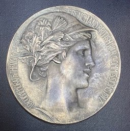 Medal Of World War, Silver, French And British War Commissions To N.Y.1917. Engraver: E. B. Longman-4.1 OUNCE