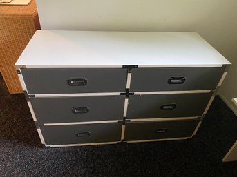 Contemporary Modern Grey & White Campaign Style Dresser! Six Draws!