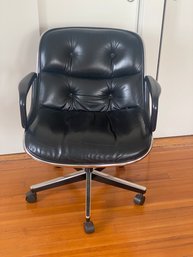 MID-CENTURY MODERN 'KNOLL' CHARLES POLLOCK BLACK LEATHER & Chrome Executive Desk Chair!