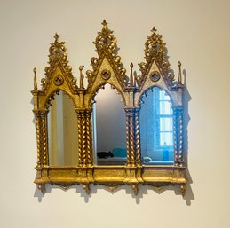 Continental Gothic Revival Tabernacle Tryptic Giltwood Mirror