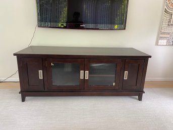 Contemporary Modern Wood Console Entertainment Cabinet With Glass Doors And Storage