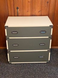 Contemporary Modern Grey & White Campaign Style Dresser!  Three Draws!