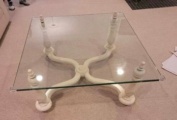 Antique Glass & Wood Coffee Table