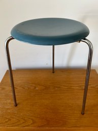 1960 Mid-Century Fritz Hansen-Modern Stool- Blue-Signed FH-Made In Denmark- DOT STOOL- By Arne Jacobsen